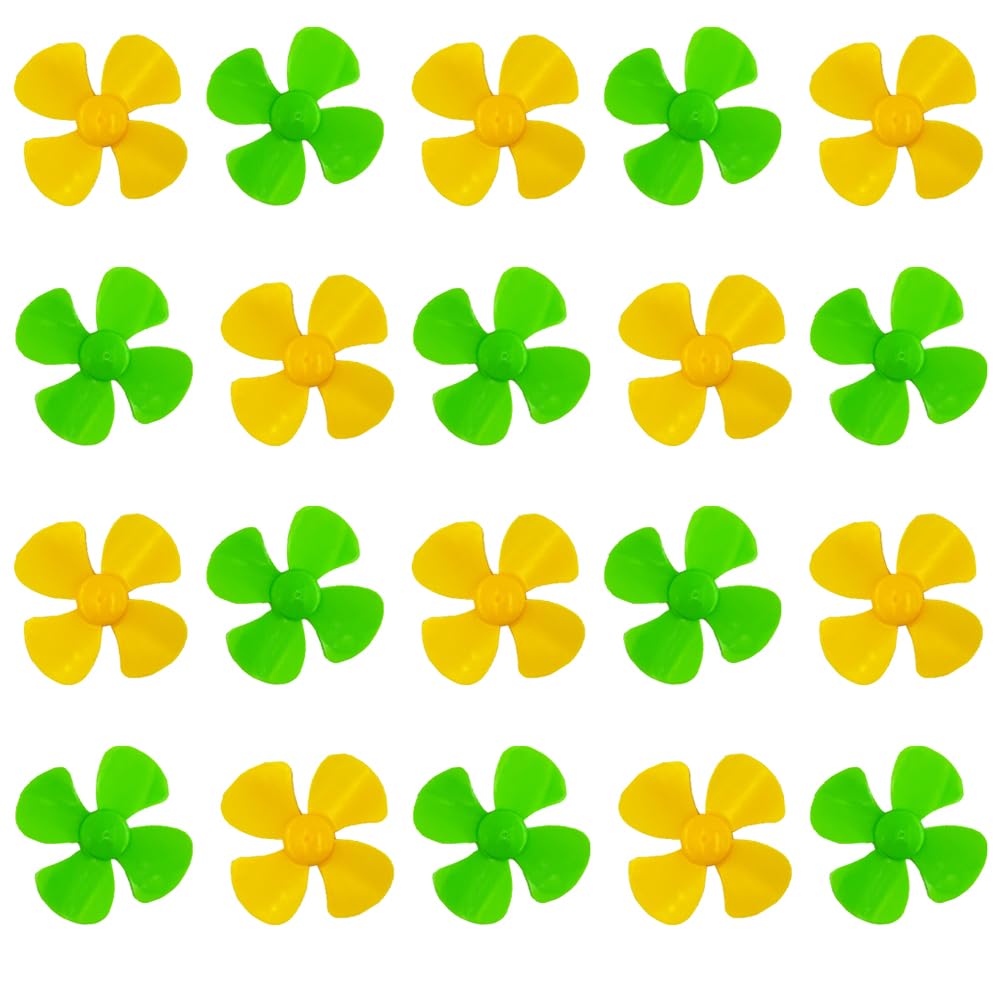 20PCS 2mm Shaft DC Motor Plastic Propeller 4-Blades 80mm Fan Shape Propellers for RC Boat Fan Leaves Ship Airplane DIY Model Toy Parts (Yellow,Green)