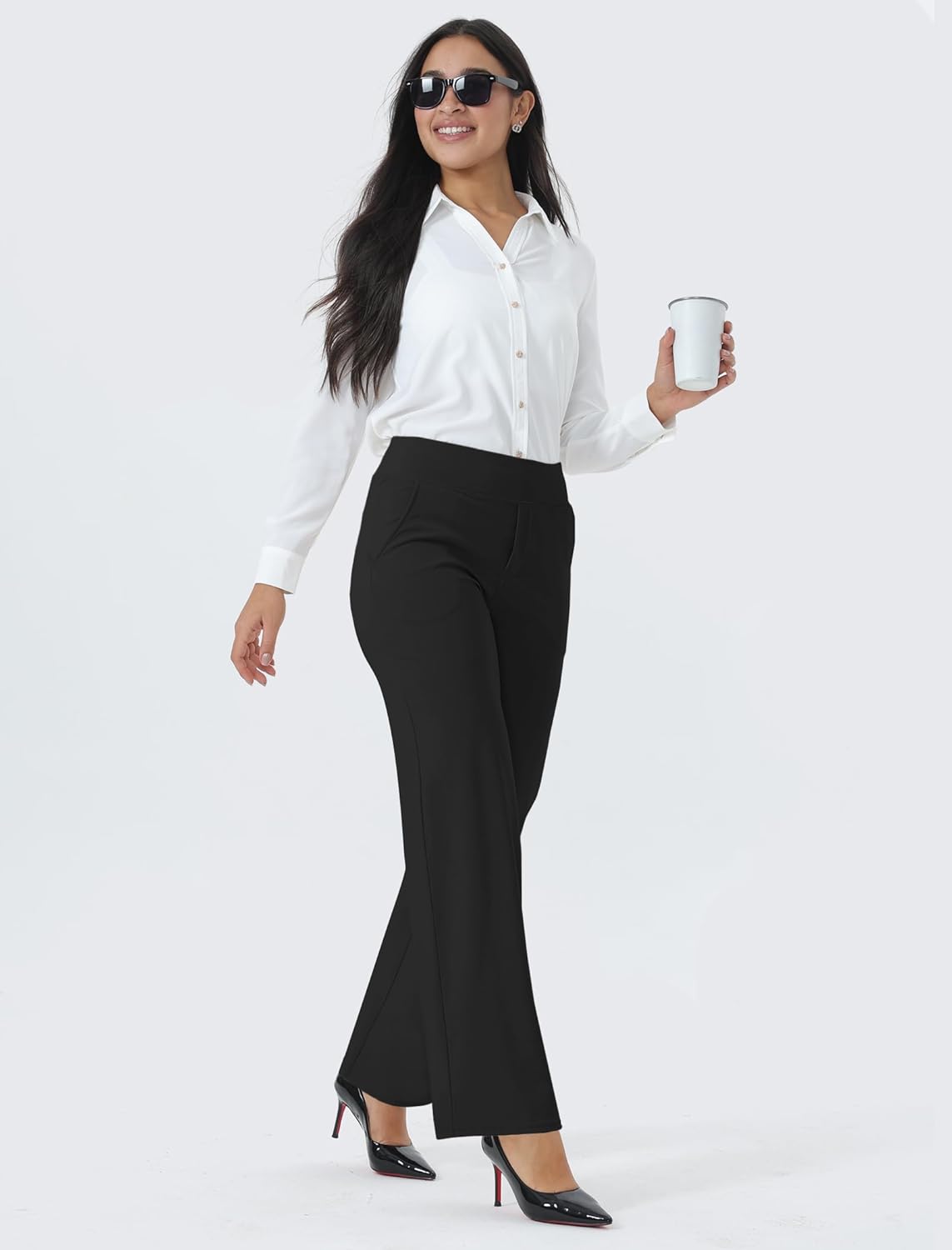 Wide Leg Pants Women Stretch High Waist Comfy Yoga Pants for Dress Work Casual with Pockets