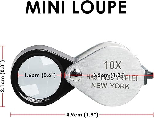 Miniatura 6 de Jewelers - Lupa de lupa 10 trillizos Hasting de 0.630 in (0.63 pulgadas) de vidrio óptico brillante lente transparente de acero inoxidable mini lupa