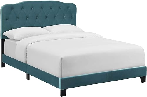 Miniatura 2 de Modway Amelia - Cama individual tapizada de terciopelo copetudo, color azul mar