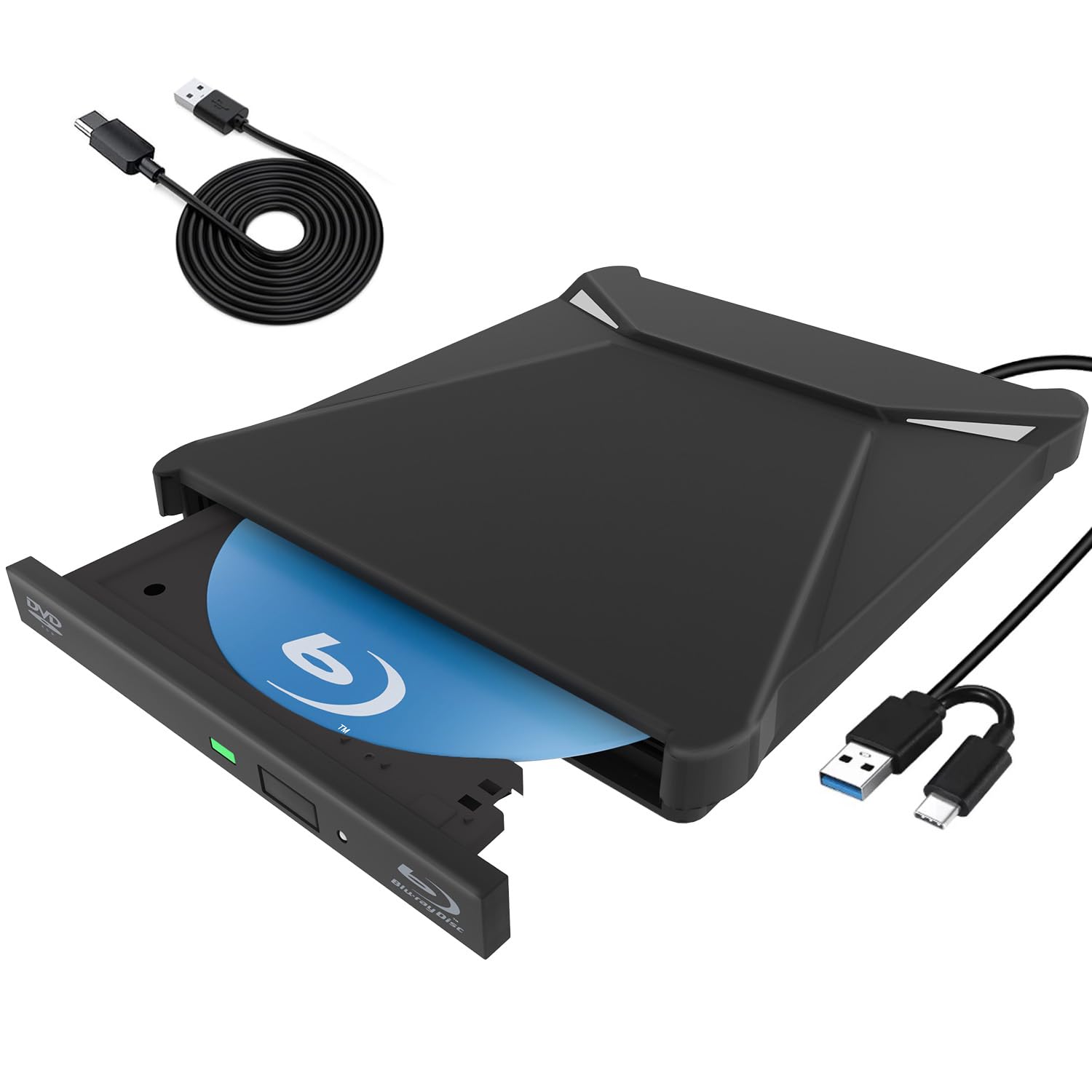 Magesh Lecteur Blu-Ray Externe, USB3.0 Type-C External Blu-Ray Drive, Slim Portable External Blu-Ray DVD Burner/Reader, for Laptop, Desktop, Windows 11/10/8