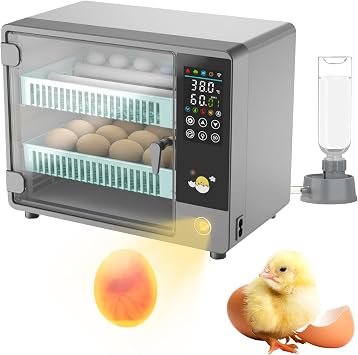 24 Egg Incubators for Hatching Eggs, Incubator with LED Light, Automatic Egg Turner, Temp Humidity Control, Dual Power, 5 Incubation Modes, Egg Candler Incubator for Chicken Duck Quail