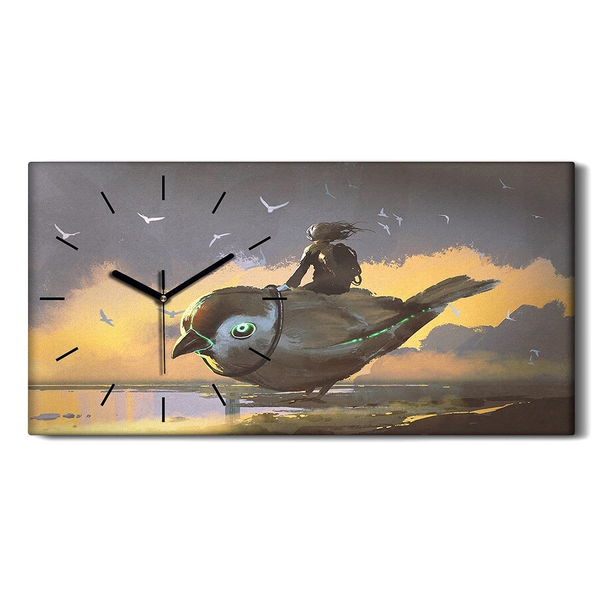 Horloge sur Toile d'Art Moderne avec Aiguilles Noires Tableau Lumineux Salon 60x30cm Silencieux
