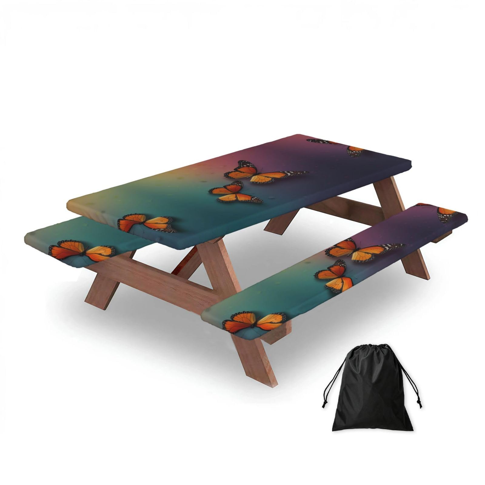 Gradient background Butterfly World Rectangular water-repellent picnic tablecloths, outdoor camping, picnic, BBQ