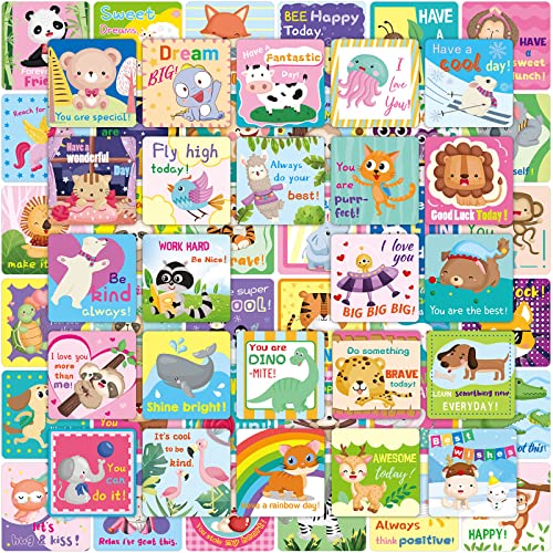 Fancy Land 60-Piece Lunch Box Notes for Kids: Animal Lunch Box Cards with Pen