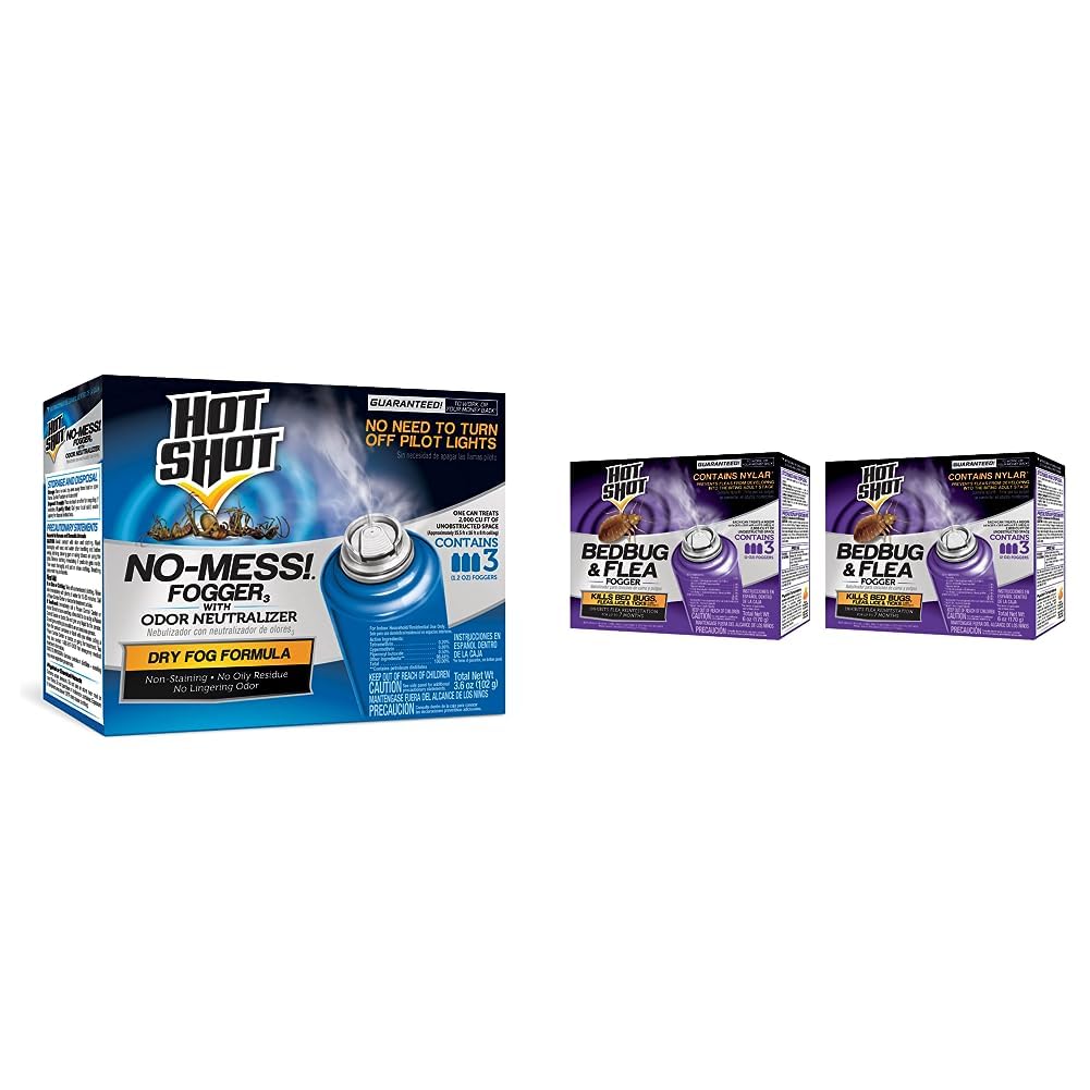 Hot Shot No-Mess! Fogger with Odor Neutralizer (3-Count, 6-Pack) and Hot Shot Bedbug and Flea Fogger (6 Count)