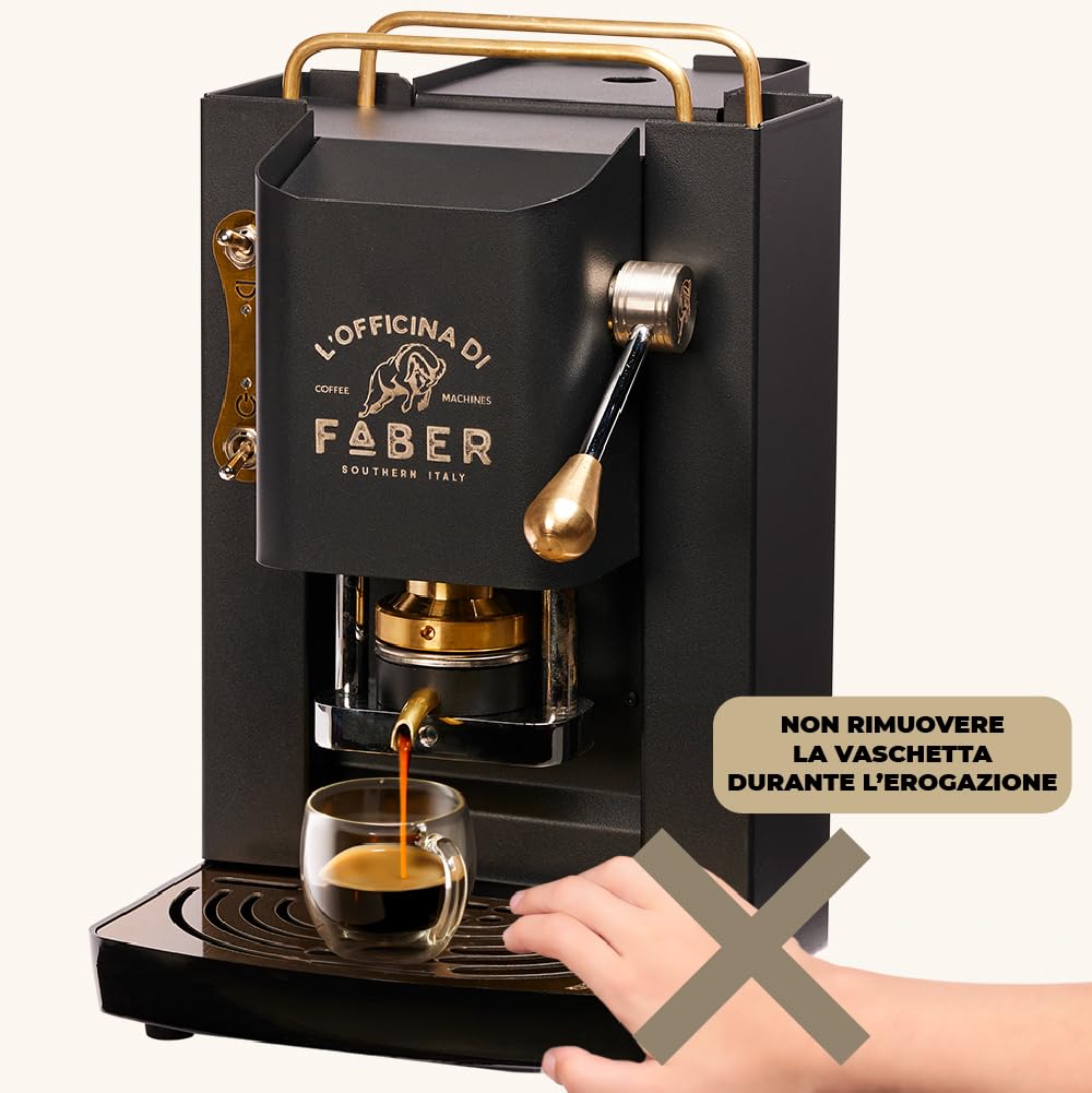 FABER COFFEE MACHINES | Modello Pro Deluxe | Macchina caffe a cialde ese 44mm | Rifiniture ottonato | Pressacialda in ottone regolabile | elettrovalvola di serie (MAT BLACK)