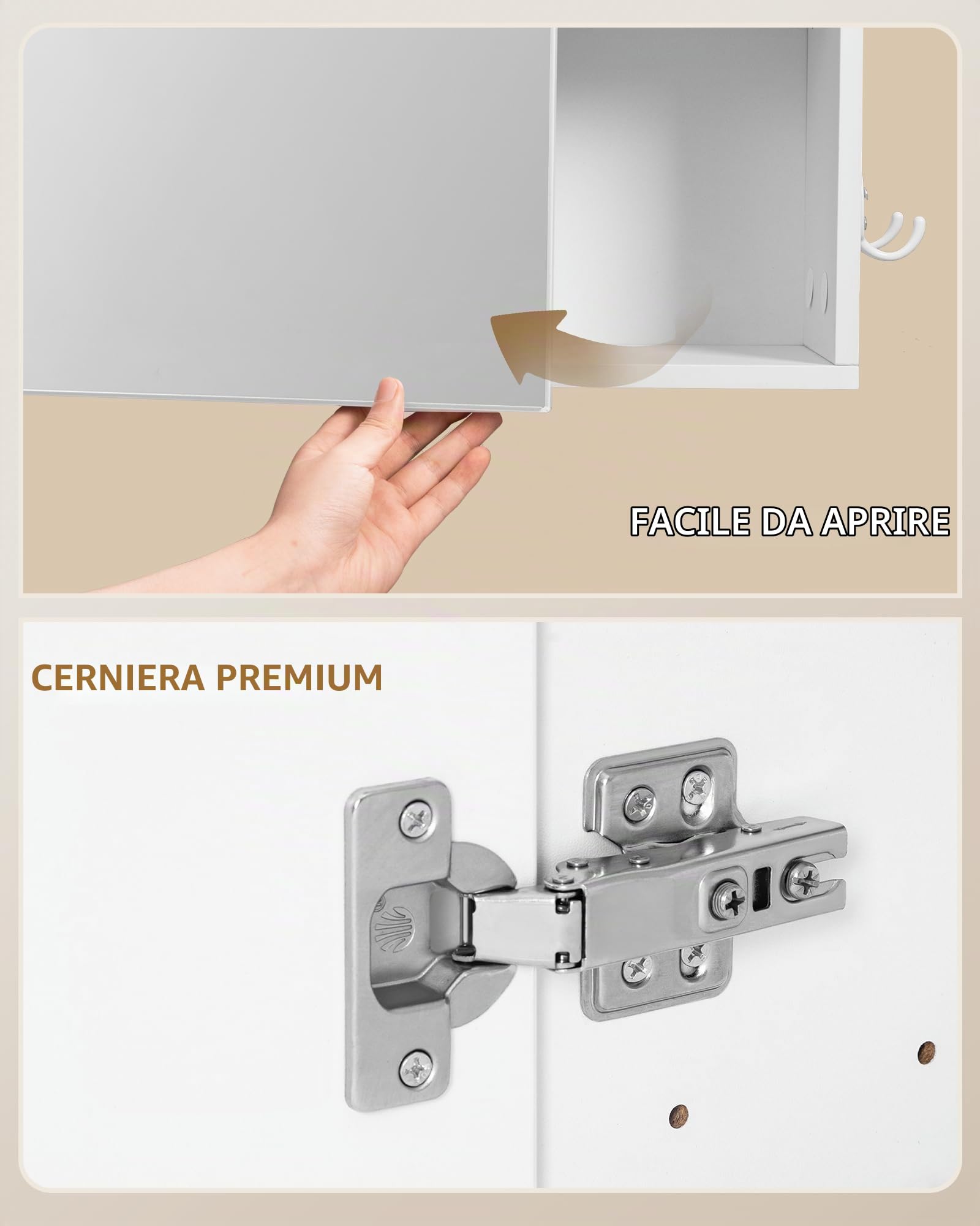 Hzuaneri Specchio Bagno Contenitore, Ripiani Aperti, 16,5 x 80 x 65 cm | Mobile da Bagno a Specchio, Regolabili, Bianco, a Parete, Montaggio Flessibile, MC23303X