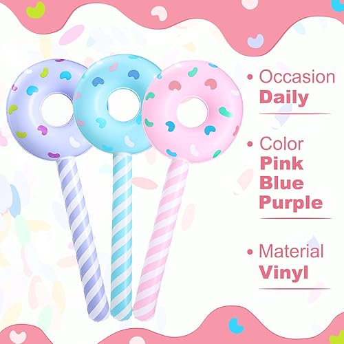 Miniatura 10 de Jenaai 12 piezas de decoración de fiesta de cumpleaños de Candyland, donas inflables de 33 pulgadas, piruletas grandes inflables de caramelo, globo