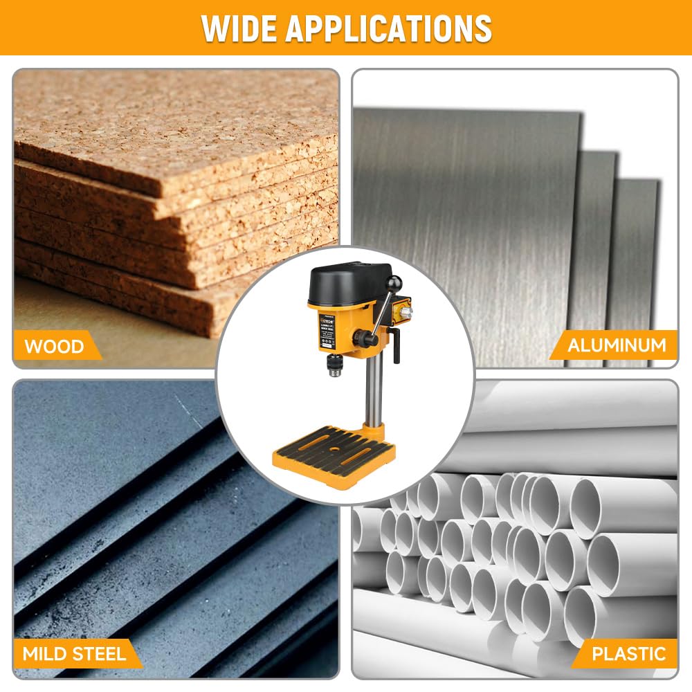 Hoteche Trapano da tavolo da 6,5 mm, 100 W, regolabile in 3 livelli (0-5000 giri/min), mandrino di precisione 0,6-6,5 mm, piano di lavoro 170 x 170 mm, per metallo/legno con accessori