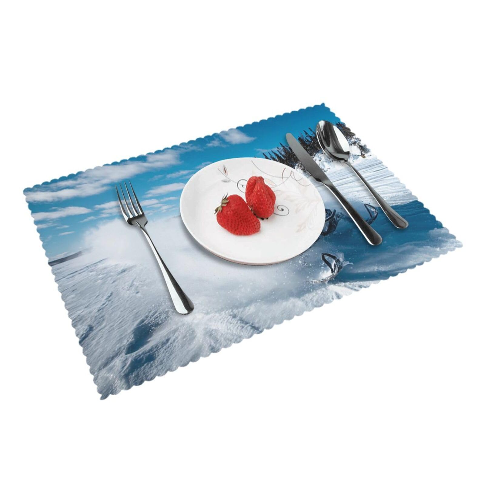 Placemats Set of 4 Heat Resistant Woven Place Mats for Dining Table Snowmobile Placemats Washable Wipeable PVC Table Mats Indoor/Outdoor Place Mats for Party Kitchen Decor 30x45 cm