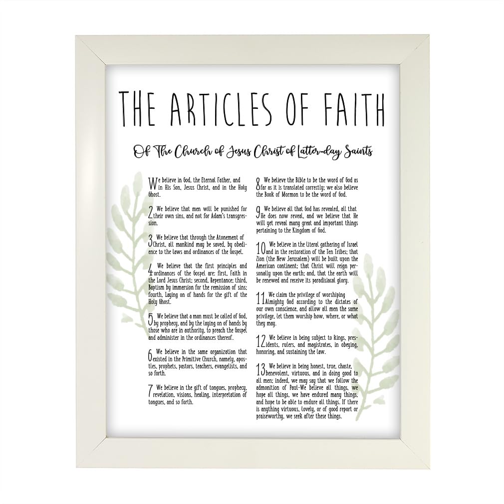 Framed Laurel LDS Articles Of Faith, LDS Print Wall Decor And Wall Art For Home And Family (White, 8x10)