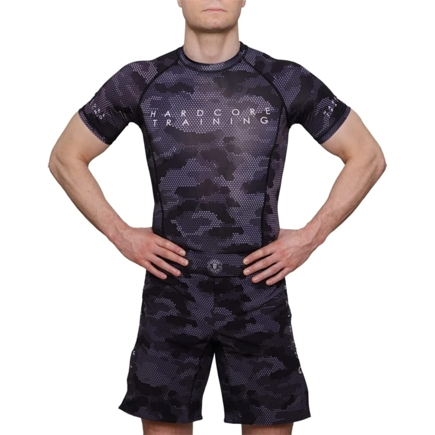 Hardcore Training Hexagon Camo Rash Guard Short Sleeve Men's Kompressionshemd Herren Kurzarm Grappling Jiu Jitsu MMA Fitness Boxen No Gi