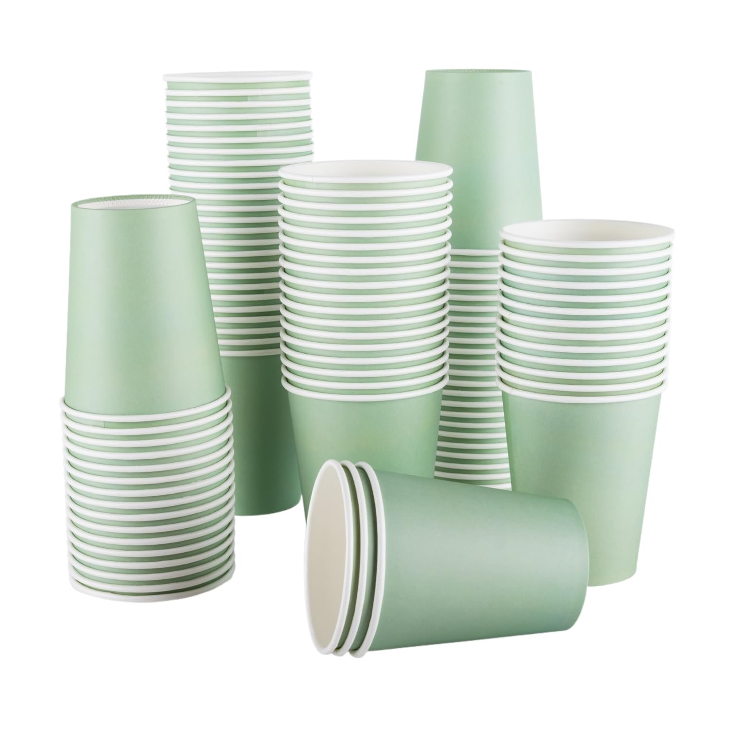 CEILIWEN Confezione da 100 bicchieri di carta verde salvia da 250 ml, bicchieri per feste calde e fredde, ideali per addio al nubilato, matrimoni, celebrazioni ed eventi
