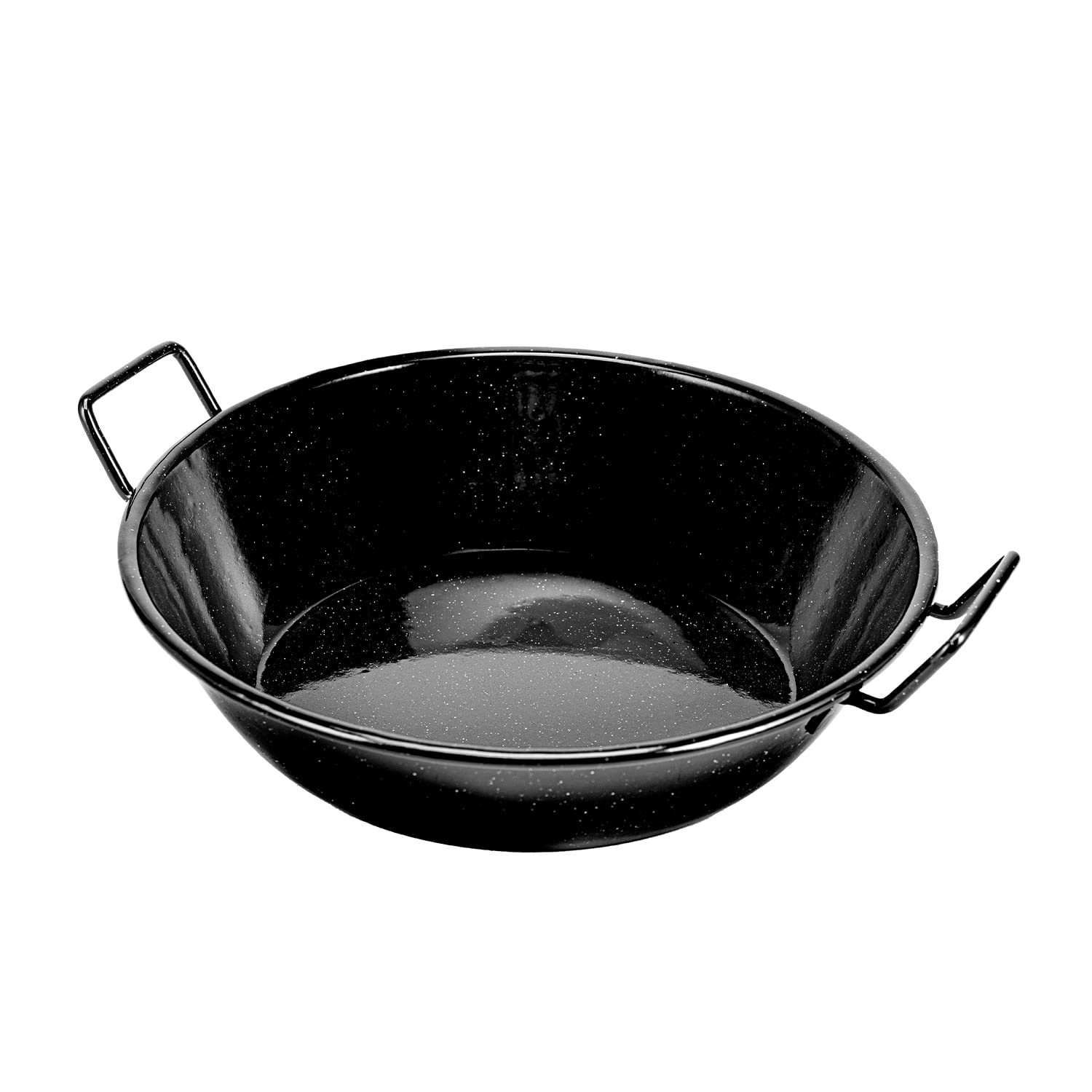 Royalford Enamel Wokpan Induction Safe Kadhai With Raised Handles Kadai Cooking Pan for Shallow and Deep Frying Extra Flat Base Even Heat Distribution Coated Paella Pan, Black 26 CM RF11326