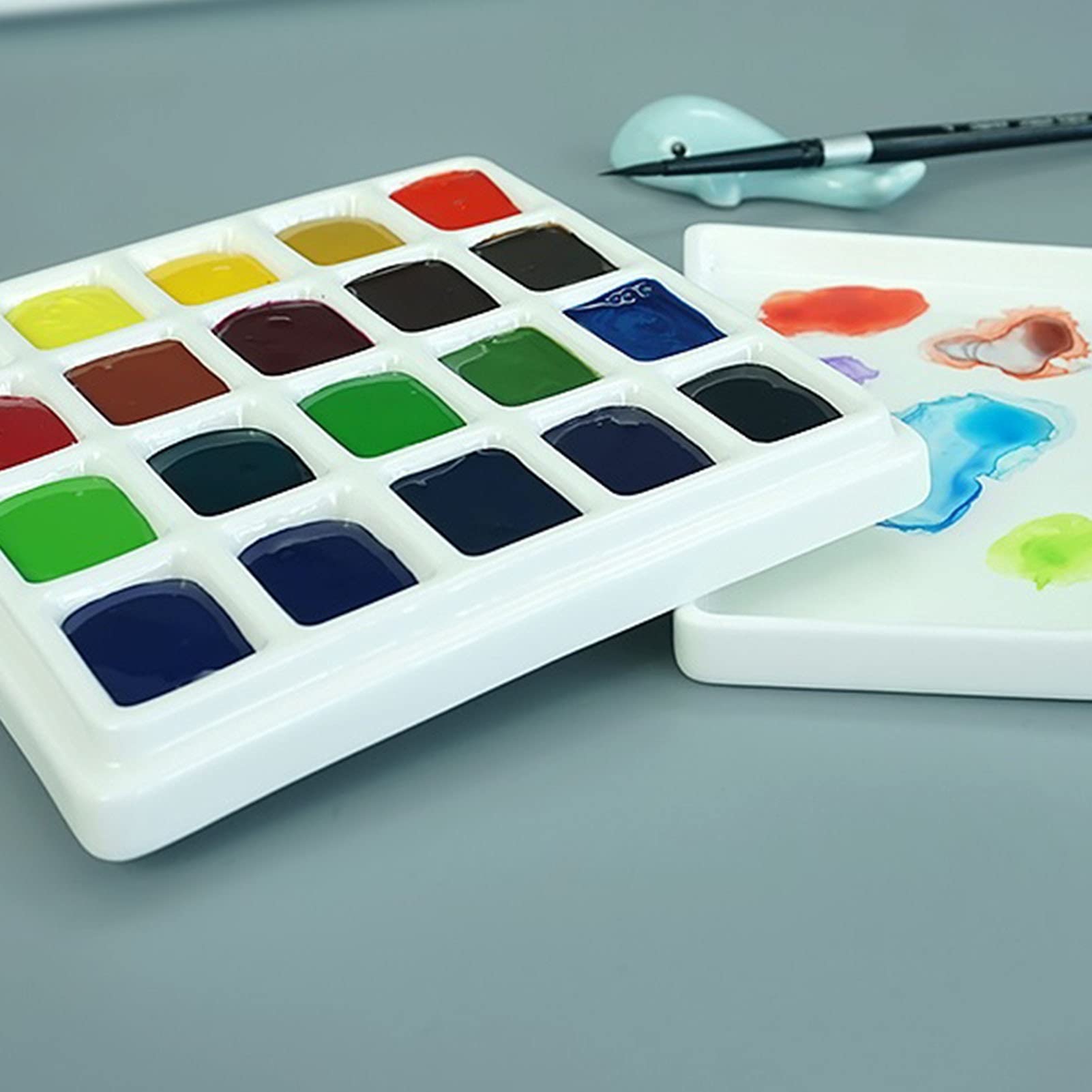 Palette Peinture Céramique 24 Puits SunniMix - Pour Aquarelle, Acrylique, Huile - Avec Couvercle