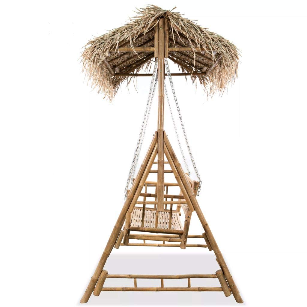 Banco Columpio de Dos plazas bambú y Hojas de Palma, Columpio Jardin Exterior, Balancin Jardin Exterior, Muebles Jardin Exterior, Balancin Balcon, 202 cm