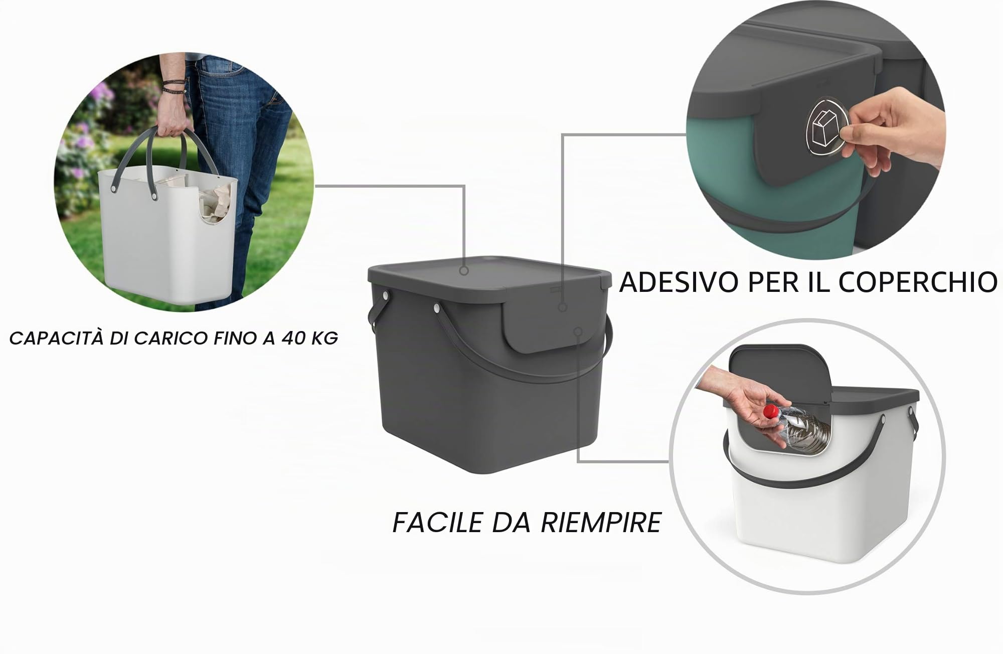 Rotho Albula Set di 2 Sistemi di Separazione dei Rifiuti per la Cucina, Plastica (PP) senza BPA, Grigio (Antracite)/Blu, 2 x 40 L, 40.0 x 35.8 x 34.0 cm