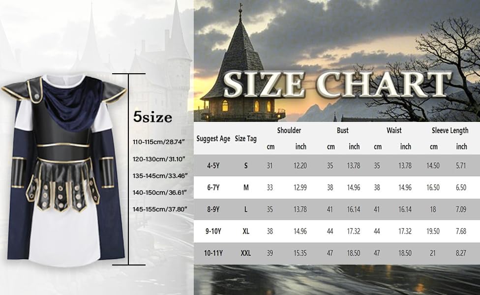 Vista 2 de LMYOVE Disfraz de guerrero para niños, soldado romano de Halloween, gladiador, vikingo, medieval, histórico, juego de rol, fiesta de 4 a 14 años