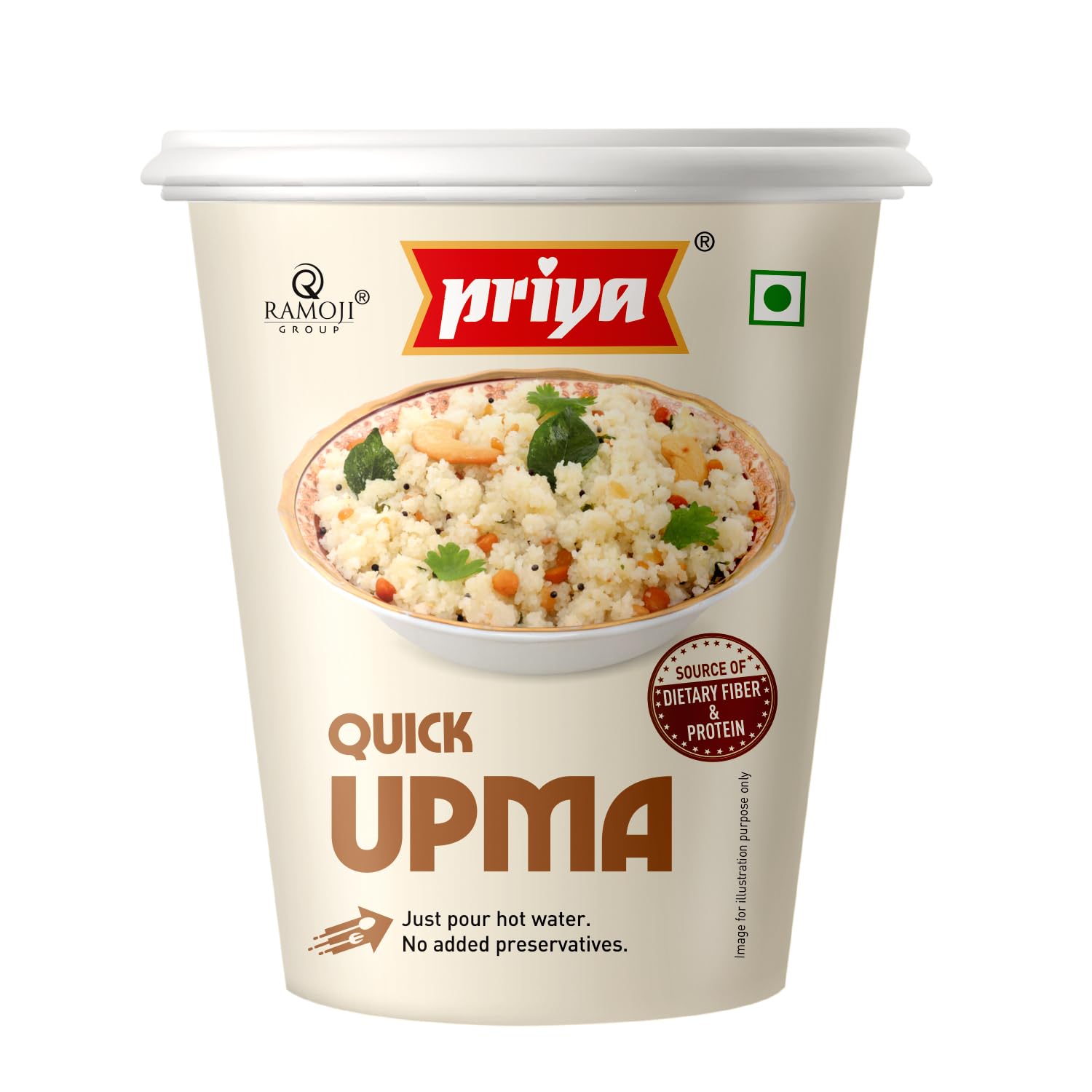 Priya Quick Upma (Cup Pack)-80g (Pack of 4) I Total 320gm| Ready to Eat | Instant Upma Mix | Healthy Snacks | Instant Mixes For Breakfast | Camping Food