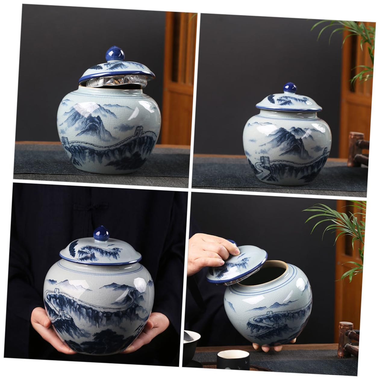 COLLBATH Keramik Vorratsdose im Chinesischen Vintage Stil mit Dicht Schließendem Deckel zur Aufbewahrung von Tee und Nüssen für Zuhause oder Teehaus