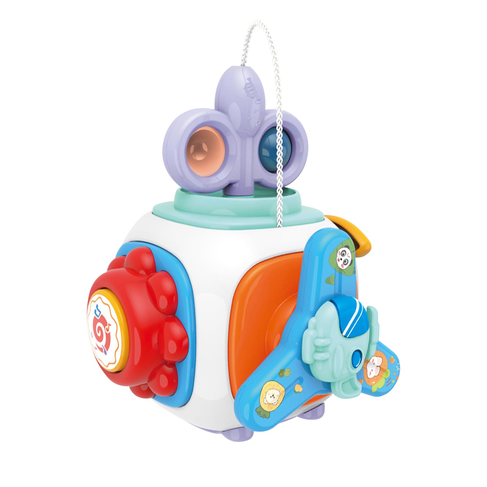 OSLONGSensory Activity Cube 8 in 1 Development Toy, Busy Board Educational Montessori Learn Toys with Spinner Whistle, Baby Birthday (Panda)