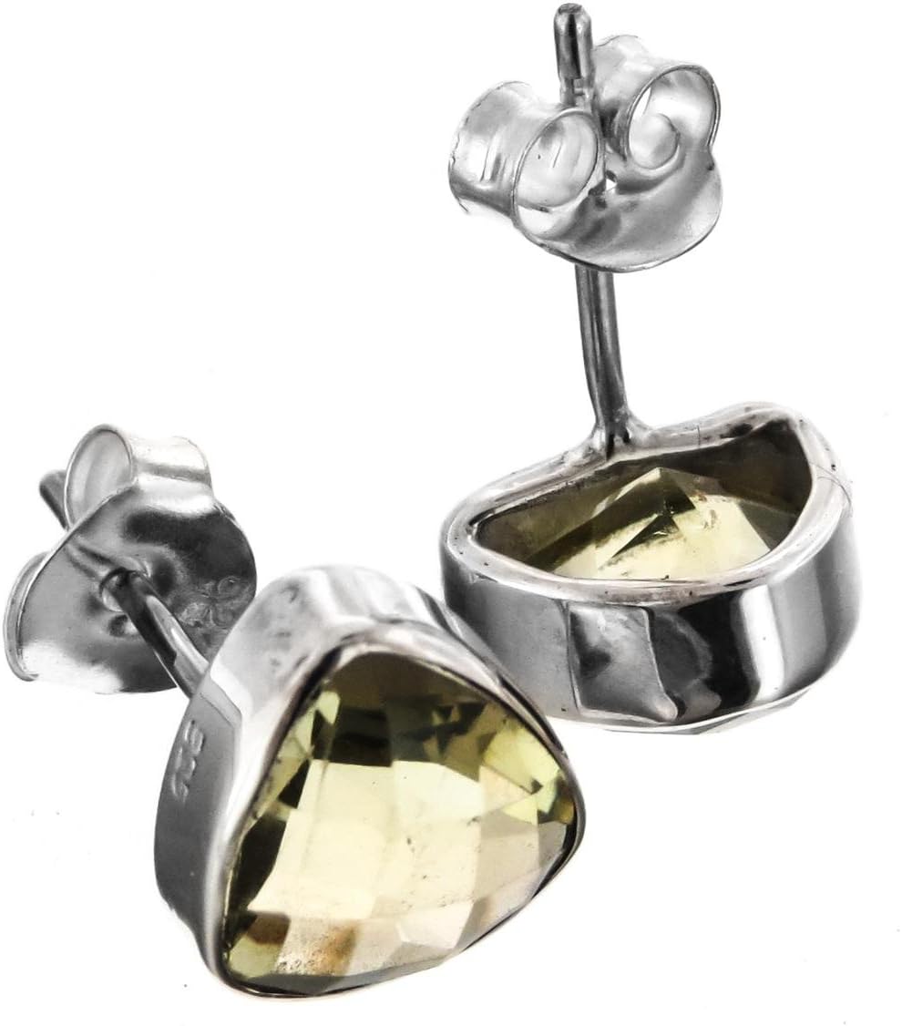 Trillion Lemon Quartz 925 Sterling Silver Post Earrings, 3/8"