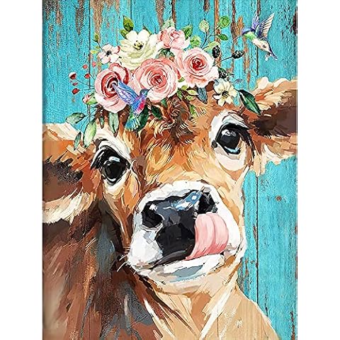 LVIITIS Cow Acrylic Paint by Number kit for Adults & Kids, Oil Painting on Canvas,Drawing Paintwork with Paintbrushes,DIY Paint by Numbers Set Painting for Beginners16x20 inch(No Frame) Cover