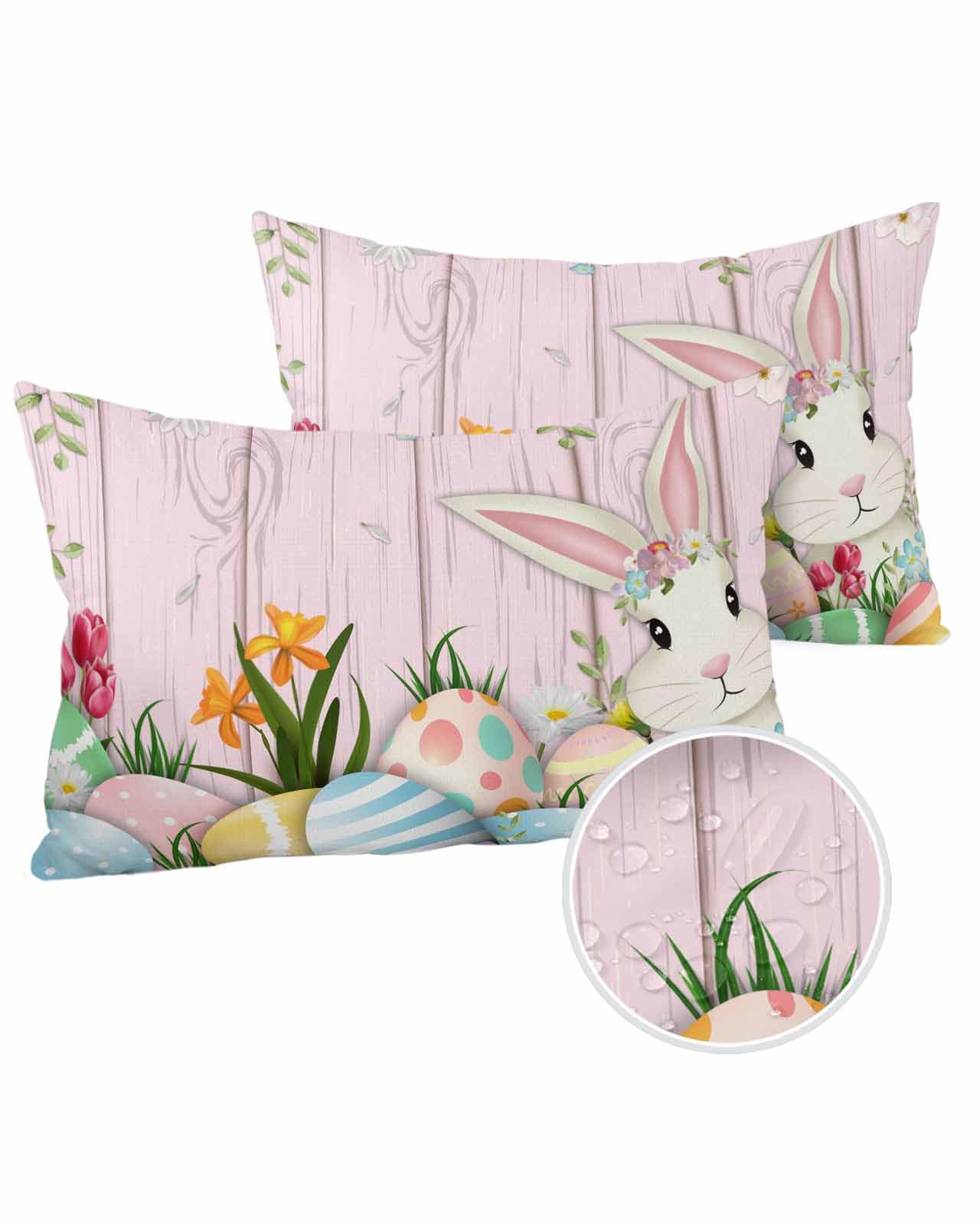 Edwiinsa Easter Rabbits Outdoor Pillow Covers Waterproof,All Weather Cushion Case Set of 2 Lumbar Pillowcase for Sofa Couch Bed Decor Patio Furniture 20