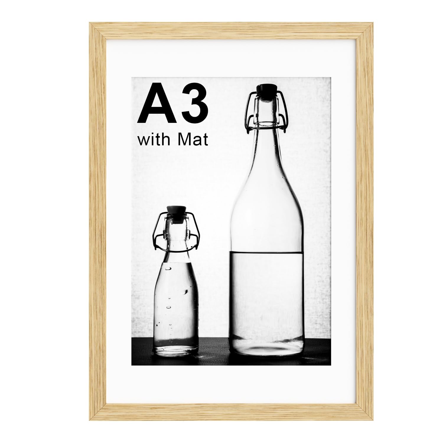 Pycisid A3 Picture Frame with White Mount, Natural 29.7x42cm Photo Frame
