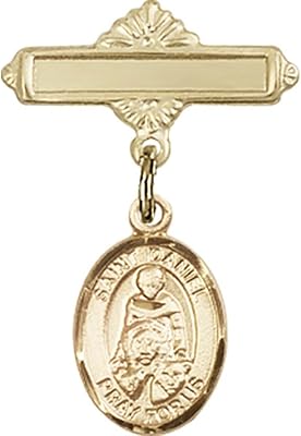 Gold Filled Baby Badge with St. Daniel Charm and Polished Badge Pin 1 X 5/8 inches