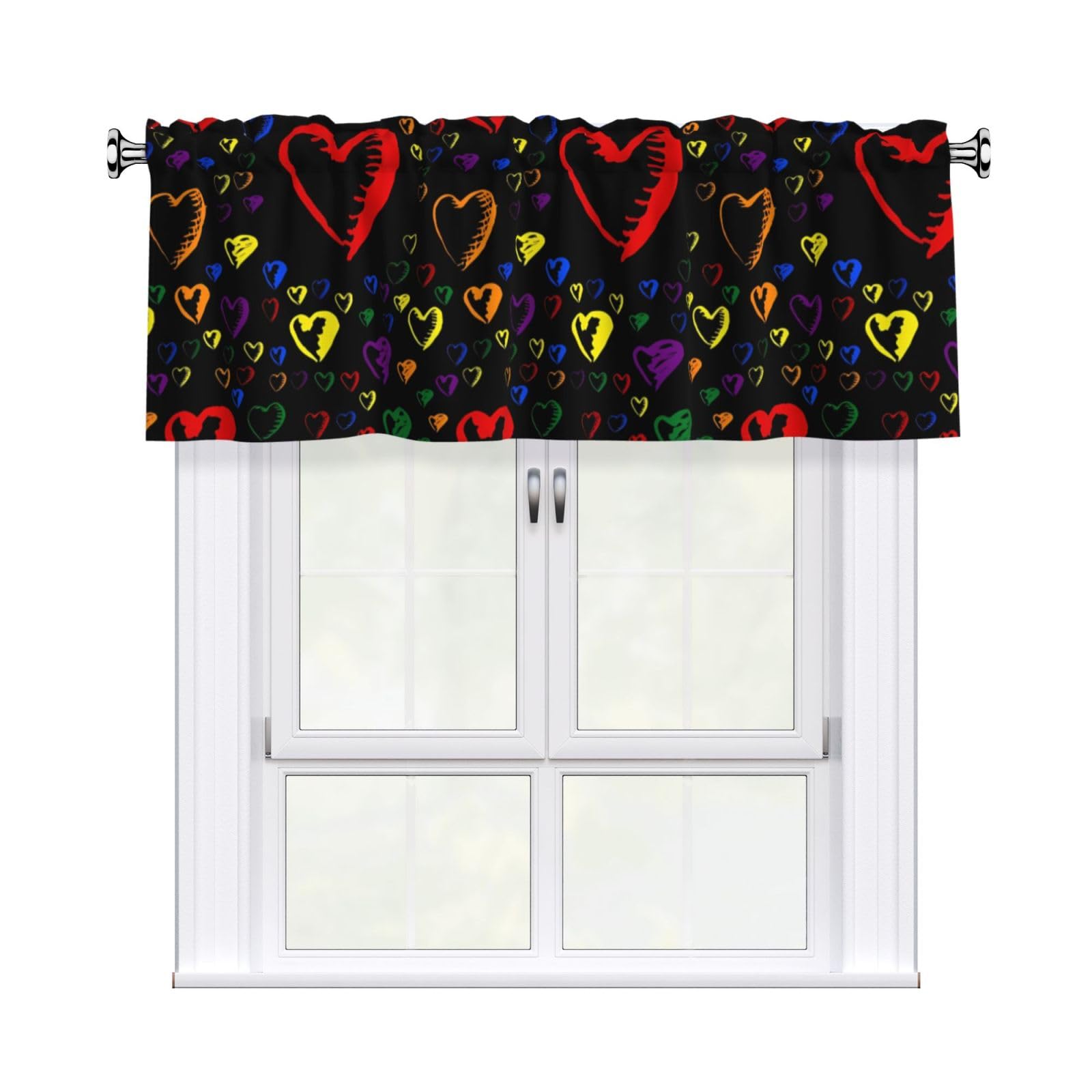 WHJSHOP Gay Pride Rainbow Prints Curtain Valance 54x18 Inch - Peach Skin Window Layer with Delicate Print, Filtered Light for Kitchen Use