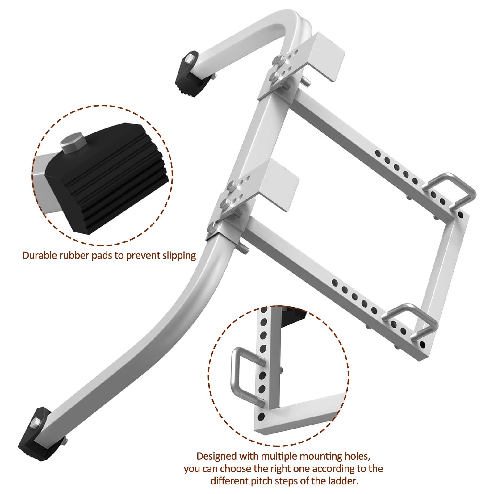 Estabilizador de escalera de acero plateado Ganchos de escalera para techo de extensión de techo resistente adaptador de techo universal con capacidad de carga de 500 LB (43x41x9cm)