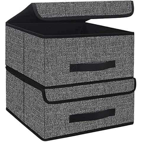 Onlyeasy Foldable Storage Bins Cubes Boxes with Lid - Storage Box Cube Cubby Basket Closet Organizer Pack of Two with Leather Handles for Closet Bedroom, 13"x13", Black, 8MXALB2P Cover