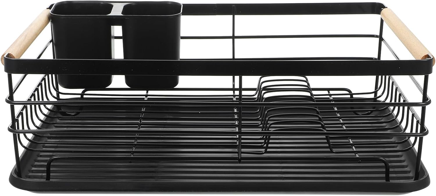 Healifty Metal Kitchen Dish Rack with Large Capacity Bowl Holder and Removable Drip Tray, Black Dish Drying Rack for Countertop Storage and Kitchen Organization