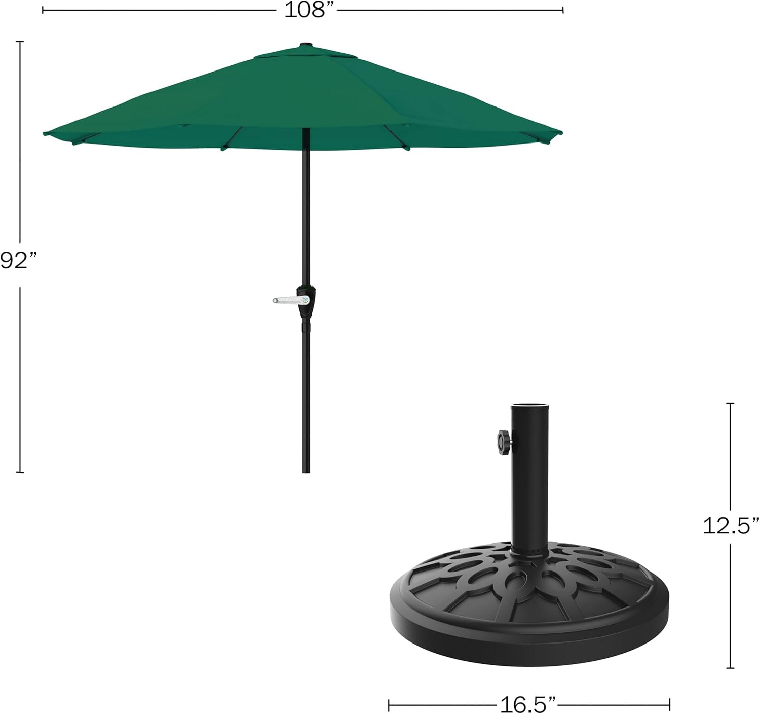 Pure Garden 9-Foot Patio Umbrella with Base, Hunter Green