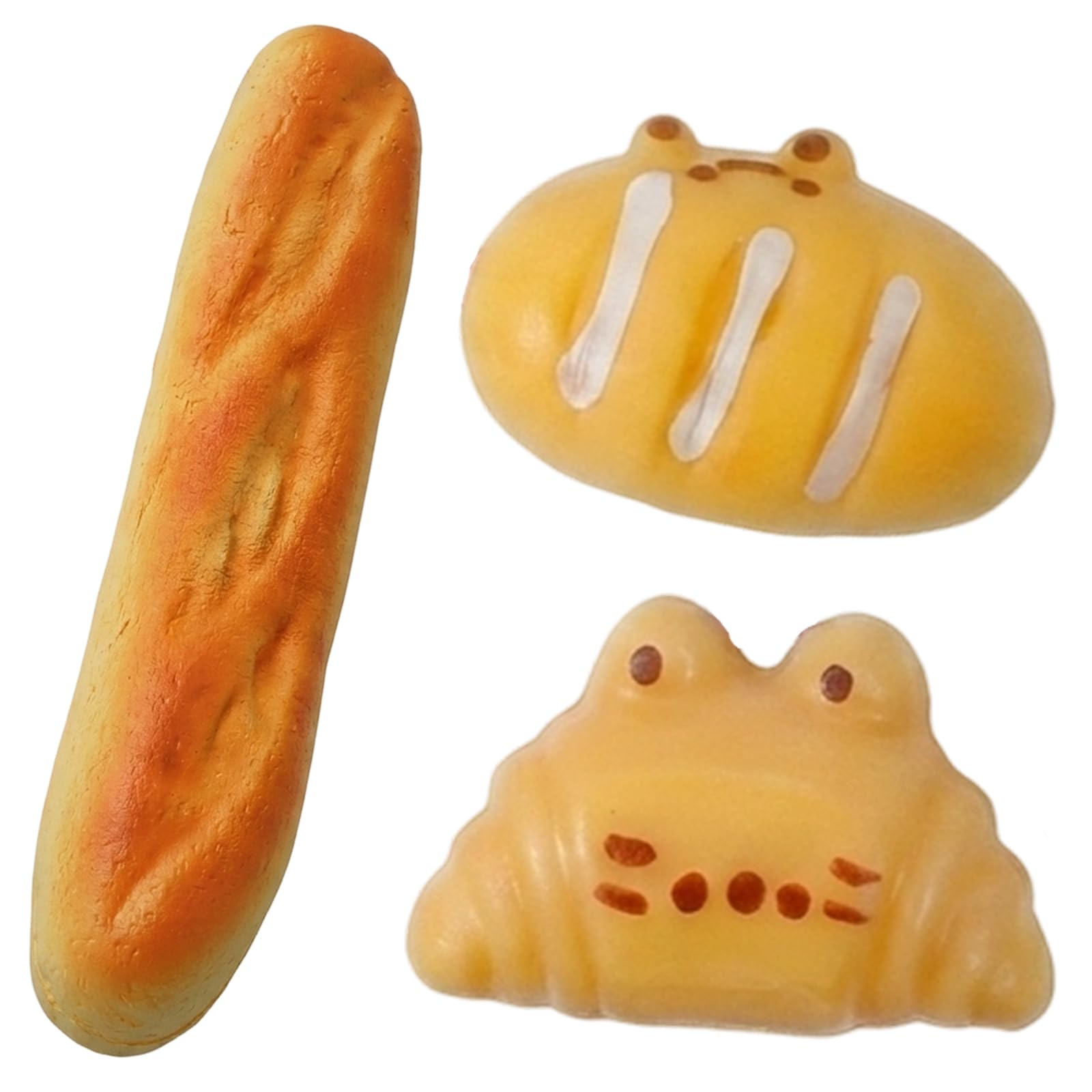 3 PCS Bread Squishy Tool, Squishy Bread, Suitable for desk relaxation, French Baguette and Mini Croissant Set, Stress Relief and Stress Relief Sensory Tool for Work Desk Use