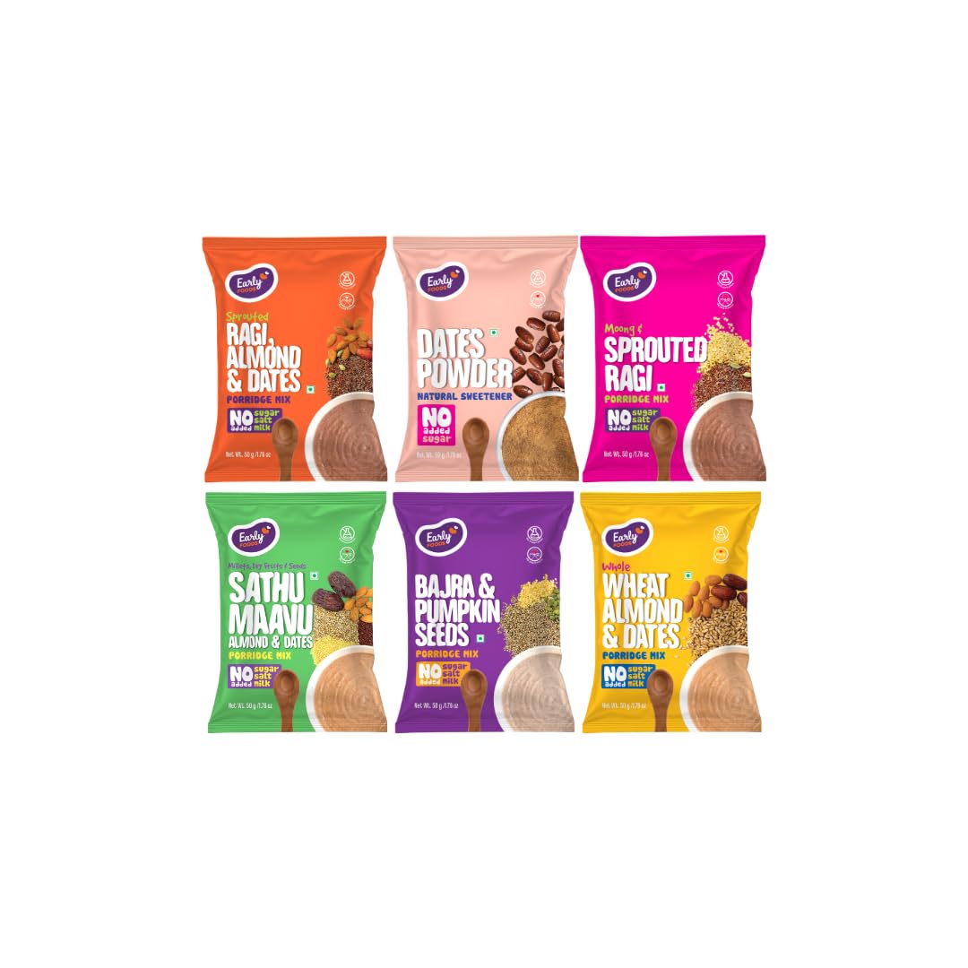 6 Trial Pack Combo - Porridge Mixes & Dry Dates Powder, 6 X 50gms| Millet Porridge|Sprouted ragi powder|Cereals For Kids