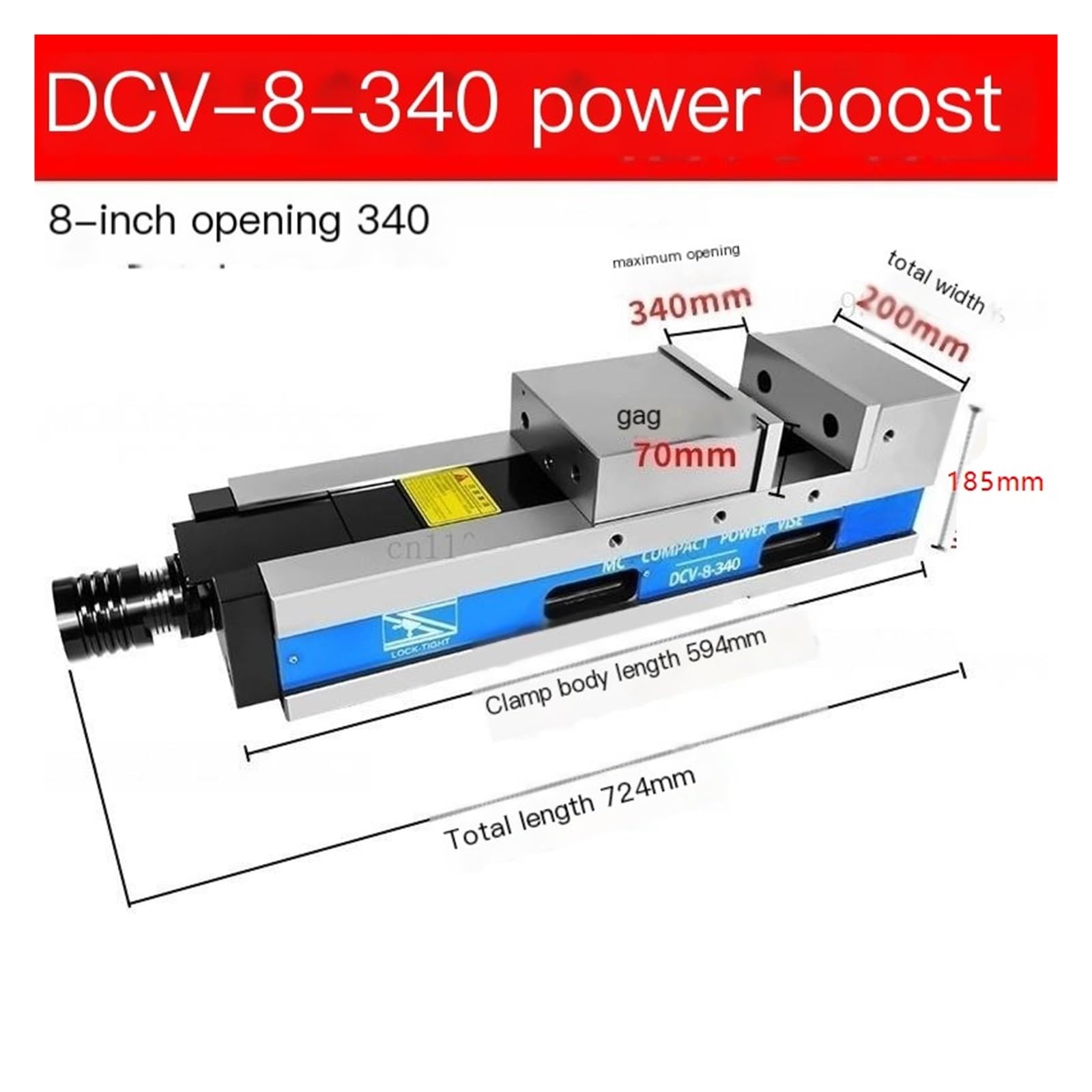 Imadło hydrauliczne — Szczypce z płaskimi szczękami do bezpiecznego zaciskania — od 4” do 8”(DCV-8 in -340)
