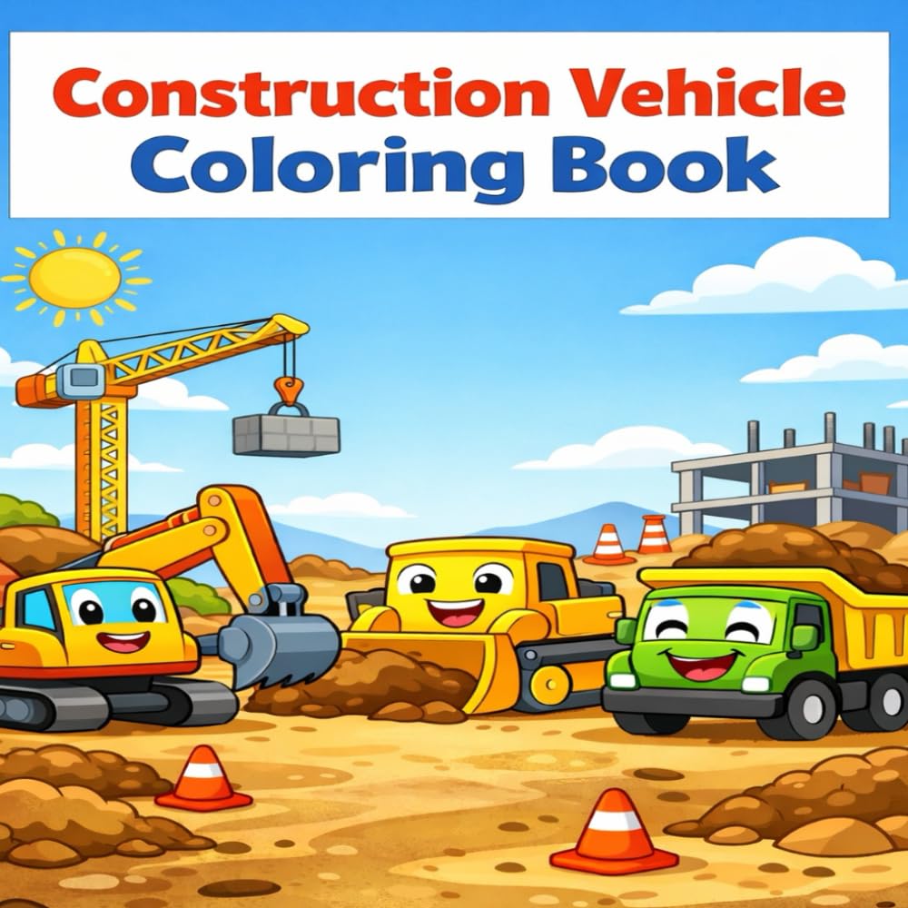 Construction Vehicle Coloring Book: Fun and Easy Coloring for Kids Ages 3–7 – Excavators, Bulldozers, Dump Trucks, and More!