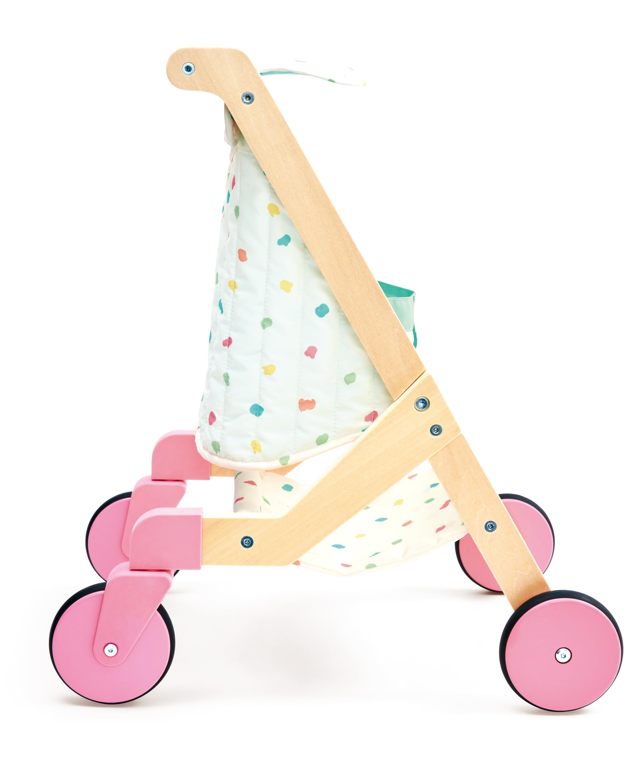 Hape Passeggino per bambole "Sweet Walks" in legno – Passeggino per bambole – Robusto carrello scorrevole con rivestimento in tessuto – Carrello giocattolo per bambole e orsacchiotti – per bambini dai