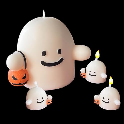 Velas fantasmas grandes perfumadas, 4 unidades, 1 grande y 3 mini, espeluznante vela de Halloween, decoración de Halloween para interiores disponible en Yaxa Peru