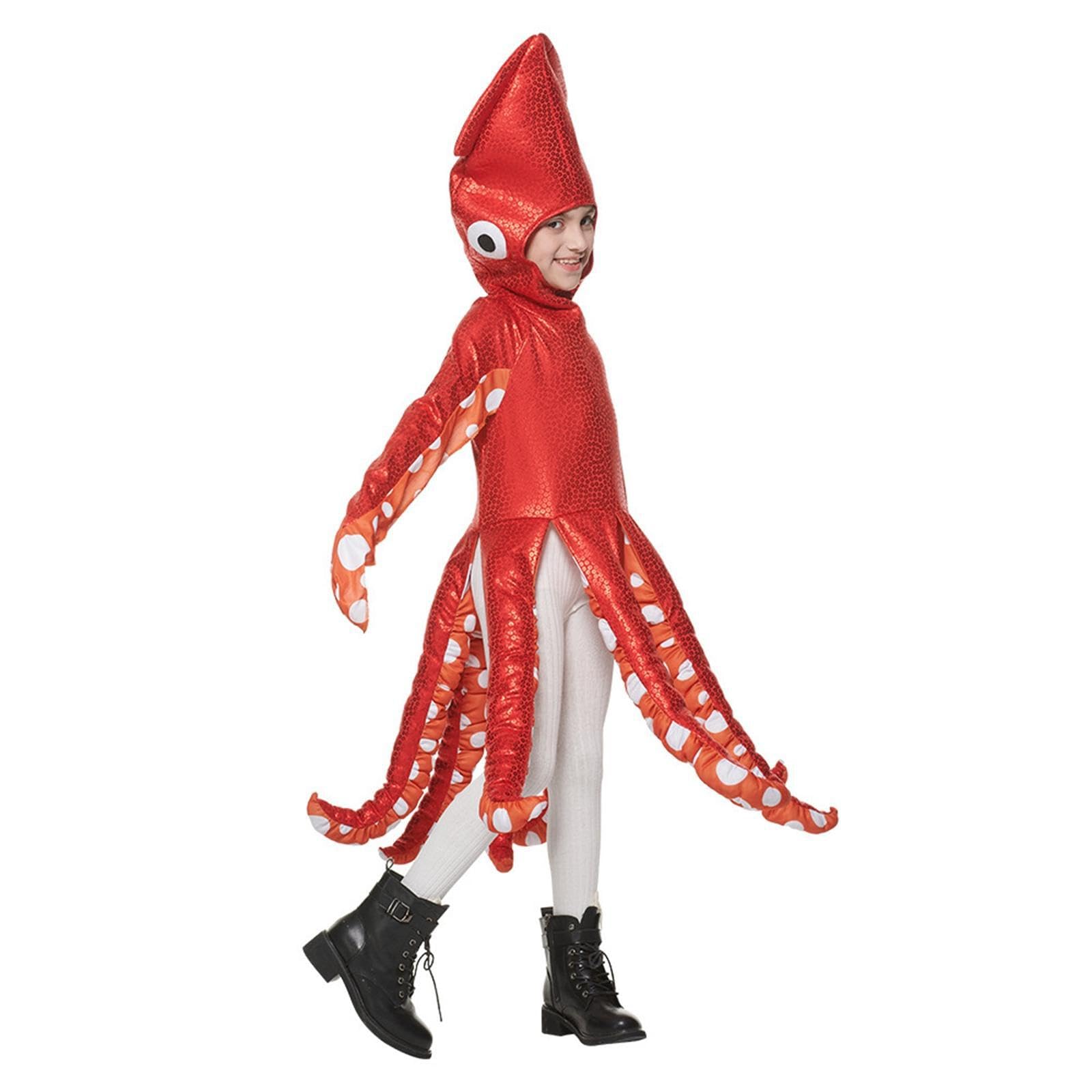 Costume Per unico da calamaro per bambini, divertente tema, feste di carnevale di Halloween, feste e celebrazioni scolastiche, a tema marino, giochi ruolo, travestimenti