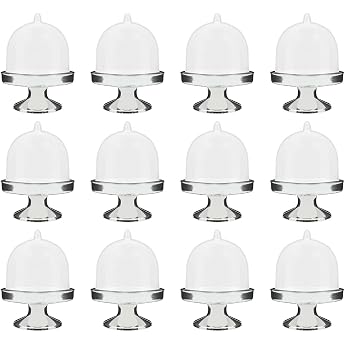 Pack of 12 Mini Cake Bell Mini Cake Stand Cake Plate Small Muffin Dome for Wedding Table Decoration Guest Gift Box Birthday Party Decoration Silver