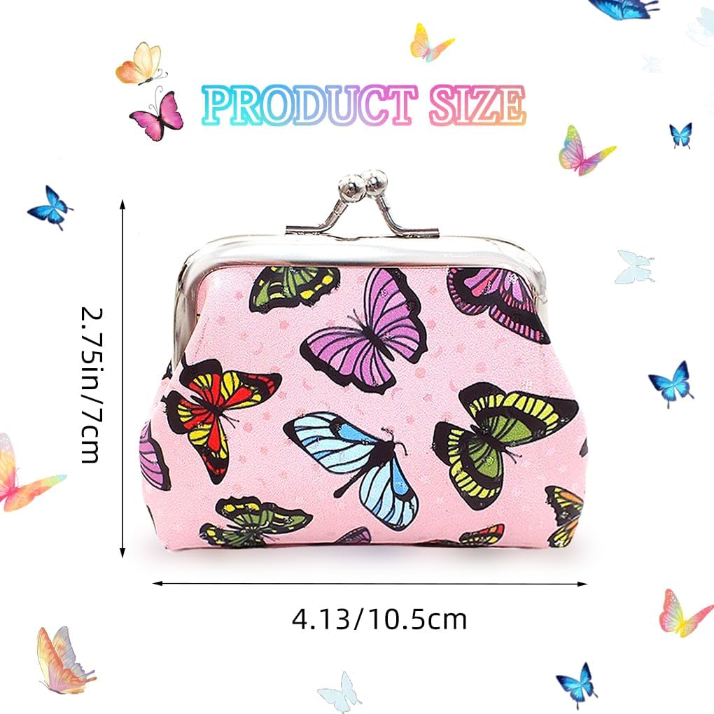 Oyachic 4PCS Butterfly Coin Purse,Leather Change Purse,Small Wallet with Clasp,Small Coin Pouch for Women