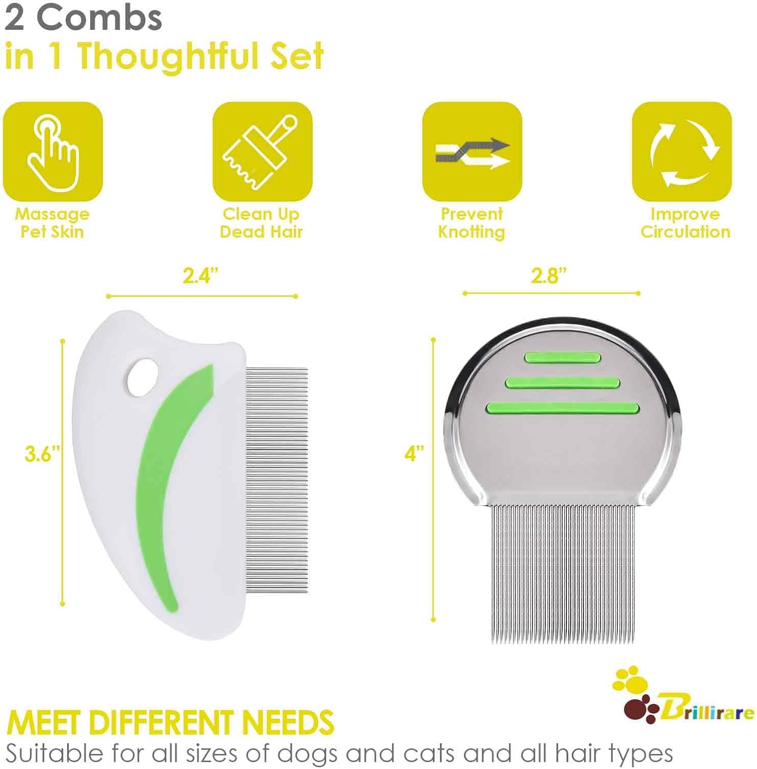 Brillirare 2 Pack Flea Lice Comb, Stainless Steel Dog Cat Grooming Combs with Rounded Teeth, Long-tooth Professional Pet Tear Stain Remover, Dematting Tool for Small, Medium & Large Pets 7 61WgNKjIZBL. AC SL1500