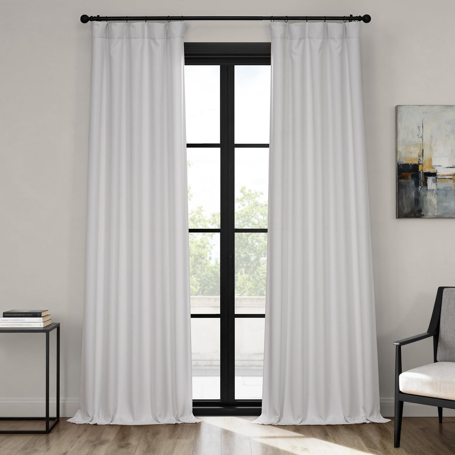 Faux Linen Curtains for Living Room (1 Panel) - 50W X 108L - Textured Room Darkening Curtains for Bedroom 108 Inches Long - Drapes for Home Decor, Oyster