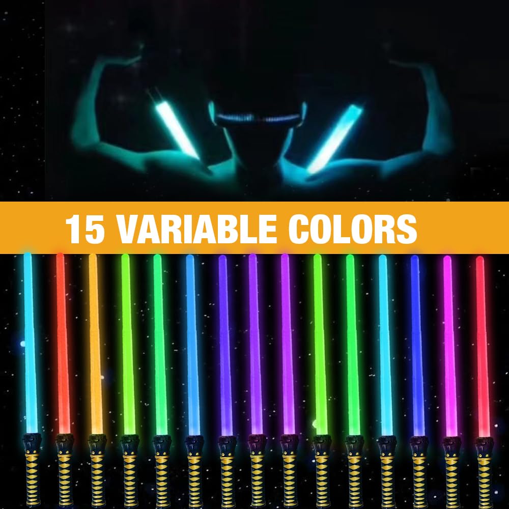 2PCS Light Up Saber with Sound, Retractable Light Saber Sword Toys, 15 Colors Changeable Lightsaber for Star-Wars Roleplay Halloween Dress Up Parties - Image 3