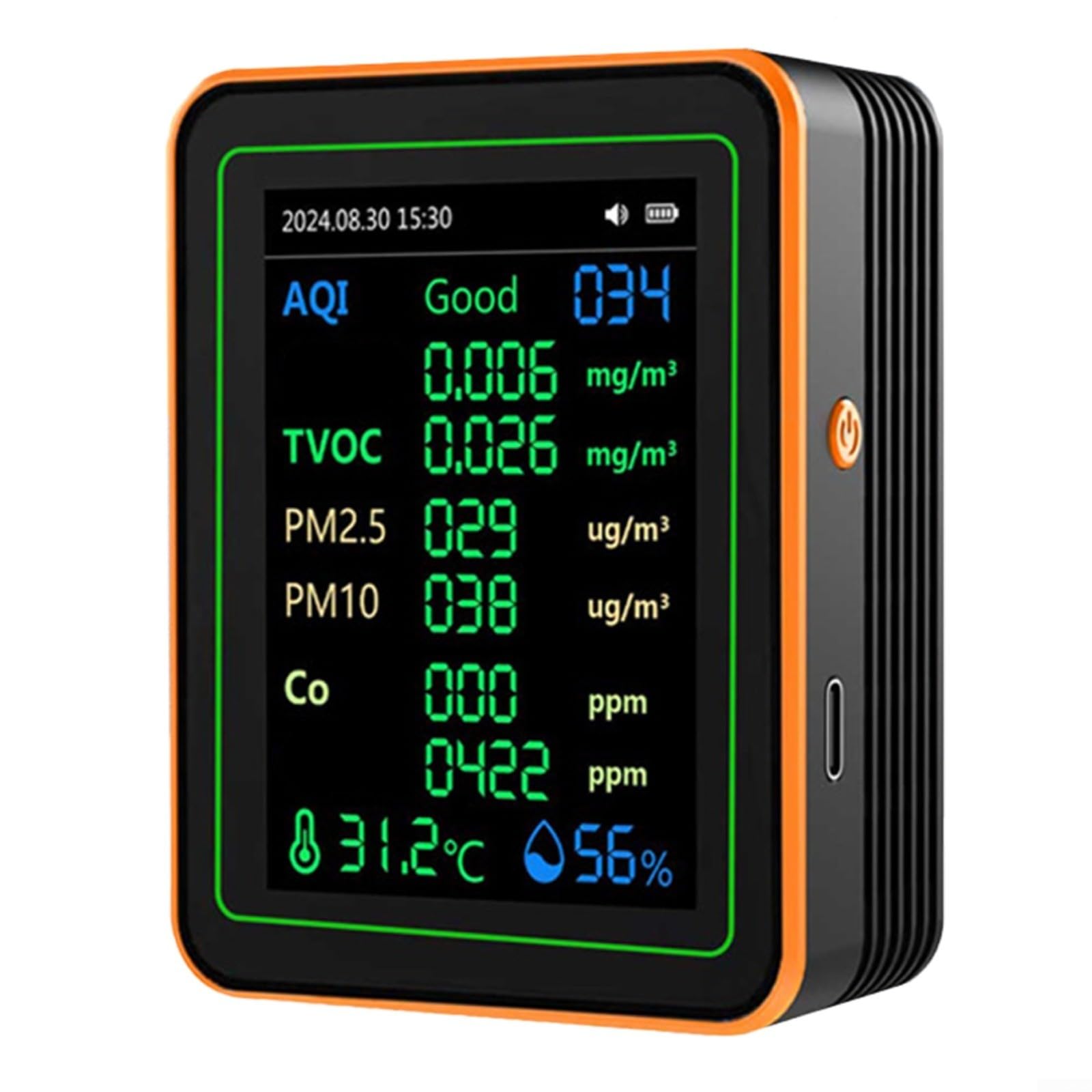 Medidor de calidad del aire 12 en 1 PM2.5 PM10 Contador de partículas con alarma, pantalla TFT de 2,8 pulgadas para temperatura humedad AQI TVOC, detector portátil para oficina y hogar, negro