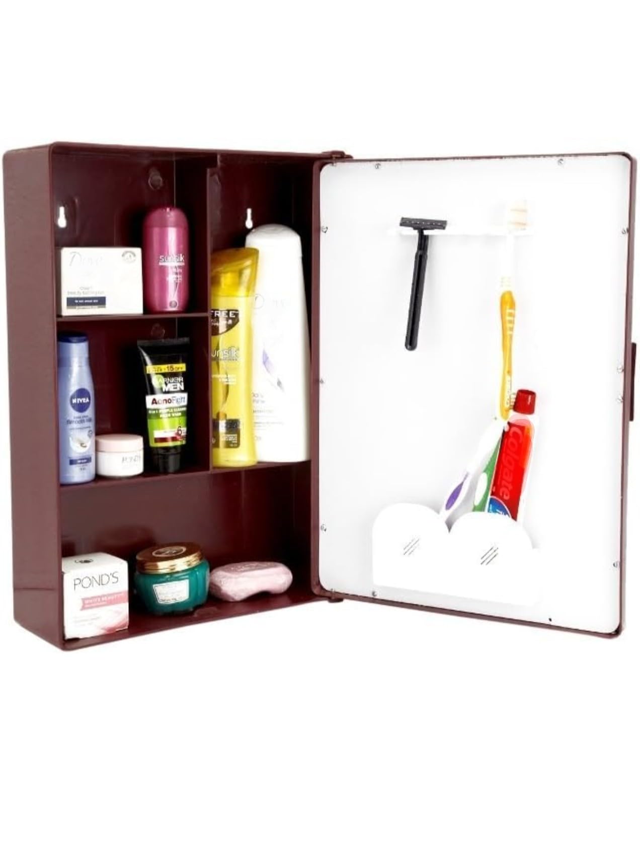 zahab Bathroom Cabinets for Storage with Mirror Door Wall Mounted 25 x 9.5 x 35 cm Cherry, Glossy Finish, Plastic 1